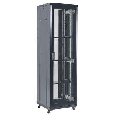 Напольный шкаф 19" 42U 600×800×2054 (ШxГxВ), дверь перфорация, перфорированная задняя дверь, боковые съемные стенки, RAL 9005 REXANT 04-4266-232 - фото 153687