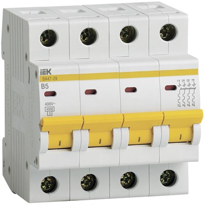 KARAT Авт. выкл. ВА47-29 4P B 5А 4,5кА IEK MVA20-4-005-B - фото 239435
