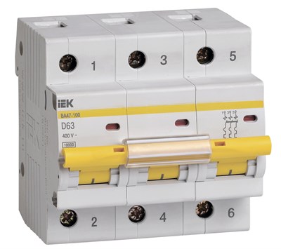KARAT Авт. выкл. ВА47-100 3P D 63А 10кА IEK MVA40-3-063-D - фото 239813