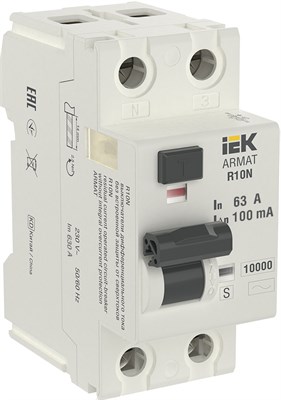 ARMAT ВДТ R10N 2P 63А 100мА тип AC-S IEK AR-R10N-2-063CS100 - фото 239881