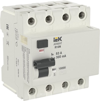 ARMAT ВДТ R10N 4P 63А 300мА тип AC-S IEK AR-R10N-4-063CS300 - фото 239918