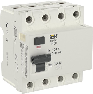 ARMAT ВДТ R10N 4P 100А 300мА тип A IEK AR-R10N-4-100A300 - фото 239929