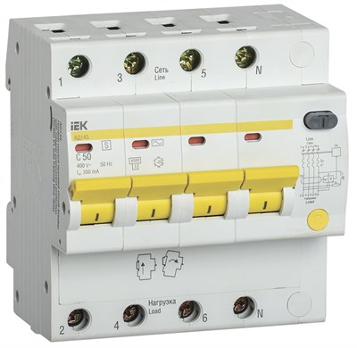 KARAT Диф. автомат АД14S 4P 50А 300мА тип AC IEK MAD13-4-050-C-300 - фото 240199