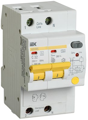 KARAT Диф. автомат АД12MS 2P 32А 300мА тип A IEK MAD123-2-032-C-300 - фото 240207