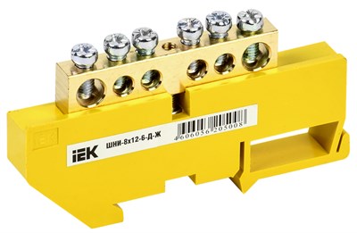 Шина PE "земля" на DIN-изол ШНИ-8х12-6-Д-Ж IEK YNN10-812-6D-K05 - фото 240918