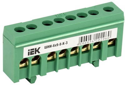 Шина PE "земля" в корп изол на DIN-рейку ШНИ-6х9-8-К-З IEK YNN10-69-8KD-K06 - фото 240986