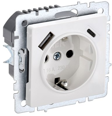 BRITE Роз. с з/к/ш 16А с USB A+C 18Вт РЮш11-1-БрБ бел. IEK BR-R14-16-U22-018-K01 - фото 241925