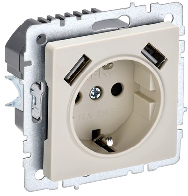 BRITE Роз. с з/к/ш 16А с USB A+A 2,1А РЮш10-1-БрКр беж. IEK BR-R14-16-U21-D21-K10 - фото 241972