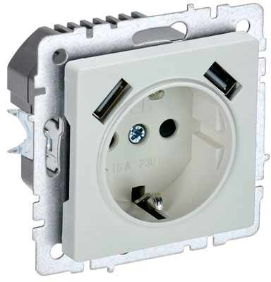 BRITE Роз. с з/к/ш 16А с USB A+A 2,1А РЮш10-1-БрЖ жемч. IEK BR-R14-16-U21-D21-K36 - фото 241996