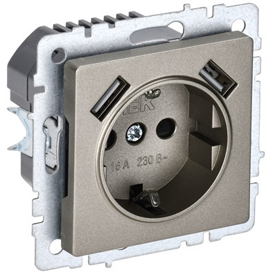 BRITE Роз. с з/к/ш 16А с USB A+A 2,1А РЮш10-1-БрШ шамп. IEK BR-R14-16-U21-D21-K37 - фото 242018