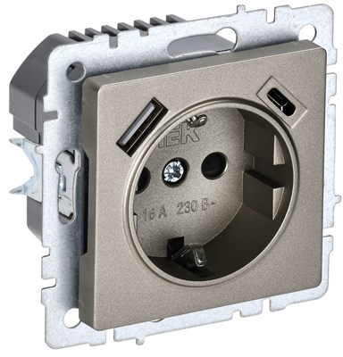 BRITE Роз. с з/к/ш 16А с USB A+C 18Вт РЮш11-1-БрШ шамп. IEK BR-R14-16-U22-018-K37 - фото 242019