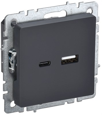 BRITE Роз. USB A+C 18Вт РЮ11-1-БрГ граф. IEK BR-U22-018-K53 - фото 242094
