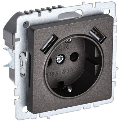 BRITE Роз. с з/к/ш 16А с USB A+A 2,1А РЮш10-1-БрТБ бр. IEK BR-R14-16-U21-D21-K45 - фото 242133
