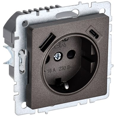 BRITE Роз. с з/к/ш 16А с USB A+C 18Вт РЮш11-1-БрТБ бр. IEK BR-R14-16-U22-018-K45 - фото 242134