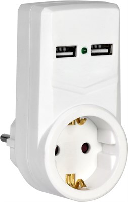 Адаптер Т-01/01 1 место 2P+PE 16А 2хUSB 2,1A белый IEK WTP10-16-01-ZKU-K01 - фото 242325