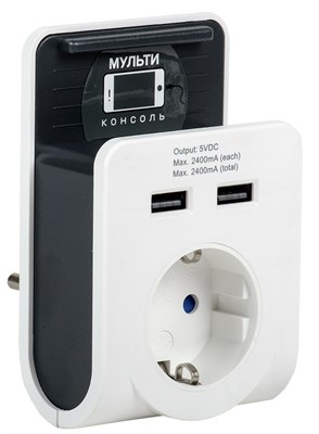 Адаптер Т-02/01 1 место 2P+PE 16А 2хUSB 2,4А белый IEK WTP11-16-01-Z-K01 - фото 242328