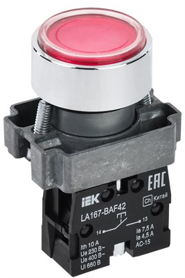 Кнопка LA167-BAF42 d=22мм 1NC красная IEK BBT20-BAF42-2-22-67-K04 - фото 242479