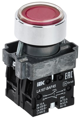 Кнопка LA167-BAF45 d=22мм 1NO+1NC красная IEK BBT20-BAF45-3-22-67-K04 - фото 242480