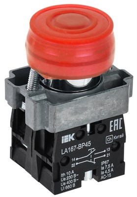 Кнопка LA167-BP45 d=22мм 1NO+1NC красная IEK BBT20-BP45-3-22-67-K04 - фото 242487