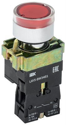 Кнопка управления LAY5-BW3461 с подсветкой красный 1NO IEK BBT50-BW-K04 - фото 242500