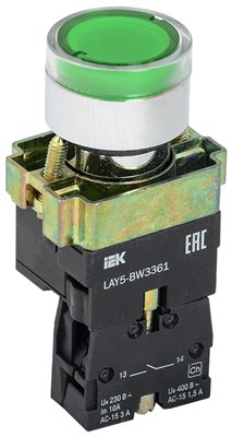 Кнопка управления LAY5-BW3361 с подсветкой зеленый 1NO IEK BBT50-BW-K06 - фото 242501