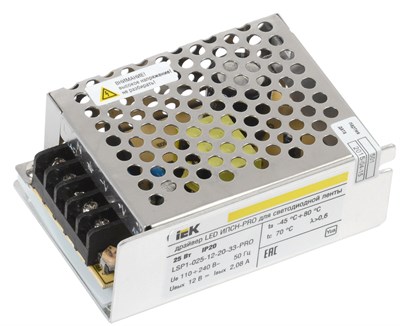 Драйвер LED ИПСН-PRO 25Вт 12 В блок - клеммы IP20 IEK LSP1-025-12-20-33-PRO - фото 242884