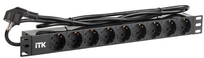 ITK PDU 9 розеток нем. ст, 1U, шнур 2м вилка нем. ст ПВХ чер PH22-9D1-P - фото 243571