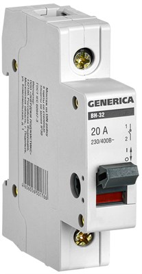 Выключатель нагрузки (мини-рубильник) ВН-32 1Р 20А GENERICA MNV15-1-020 - фото 243807