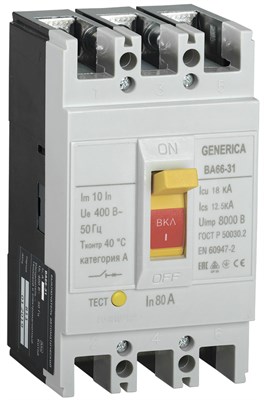 Выкл. авт. ВА66-31 3Р 80А 18кА GENERICA SAV10-3-0080-G - фото 243821