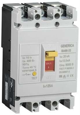 Выкл. авт. ВА66-33 3Р 125А 20кА GENERICA SAV20-3-0125-G - фото 243823