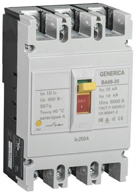 Выкл. авт. ВА66-35 3Р 200А 25кА GENERICA SAV30-3-0200-G - фото 243825
