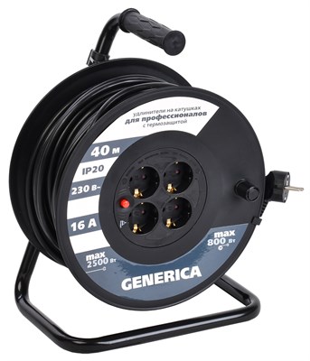 Катушка УК40 с т/з 4 места 2P+PE/40м 3х1,5мм2 GENERICA WKP20-16-04-40-G - фото 243967
