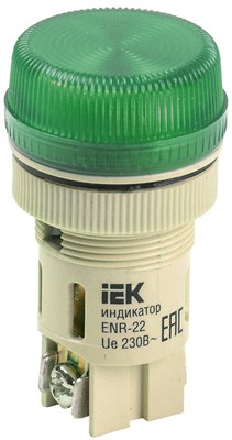 Лампа ENR-22 сигнальная d22мм зеленый неон/240В цилиндр IEK BLS40-ENR-K06 - фото 243991