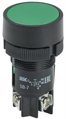 Кнопка SВ-7 "Пуск" зеленая 1з+1р d22мм/240В IEK BBT40-SB7-K06 - фото 244020