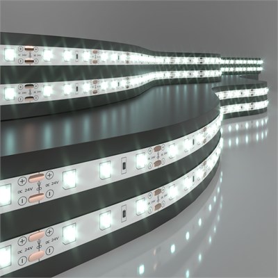 Светодиодная лента 24 В 4,8 Вт/м 60 Led/м 2835 IP20, холодный белый 6500K, 5 м Лента светодиодная 24V 4,8W 60Led 2835 IP20 холодный белый, 5м a052955 - фото 260682