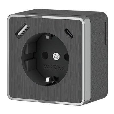 Розетка с заземлением, шторками и USB тип A+C Gallant графит рифленый W5071704 a057704 - фото 264511