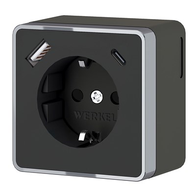 Розетка с заземлением, шторками и USB тип A+C Gallant чёрный хром W5071735 a057702 - фото 264517