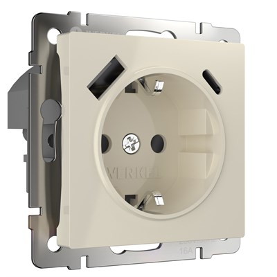 Розетка с заземлением, шторками и USB тип A+C (слоновая кость) W1171703 a056273 - фото 264595
