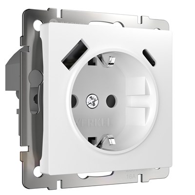 Розетка с заземлением, шторками и USB тип A+C (белый) W1171701 a056272 - фото 264596