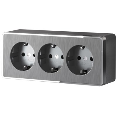 Розетка тройная с заземлением и шторками Gallant графит рифленый W5073104 a052595 - фото 264720