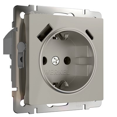 Розетка с заземлением, шторками и USB тип A+C (дымчатый) W1271704 a069465 - фото 267223