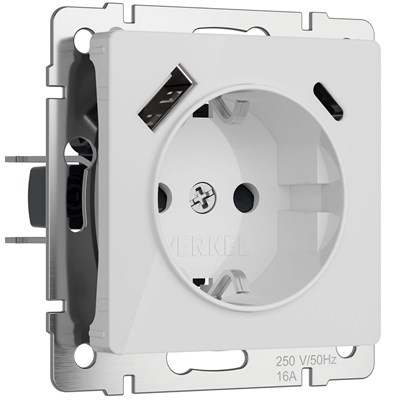 Розетка с заземлением, шторками и USB тип A+C (белый акрил) W1171741 a064014 - фото 272851