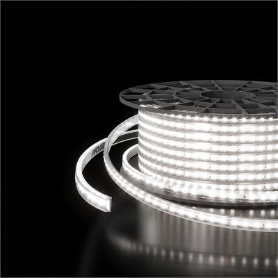 Светодиодная лента 220 В 14,4 вт/м 120 Led/м 2835 IP65, холодный белый 6500K, 50 м Лента светодиодная 220V 14,4W 120Led 2835 IP65 6500 холодный белый, 50 м a053640 - фото 310438