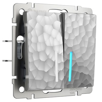 Выключатель двухклавишный с подсветкой (Hammaer серебряный) W1220106 a052087