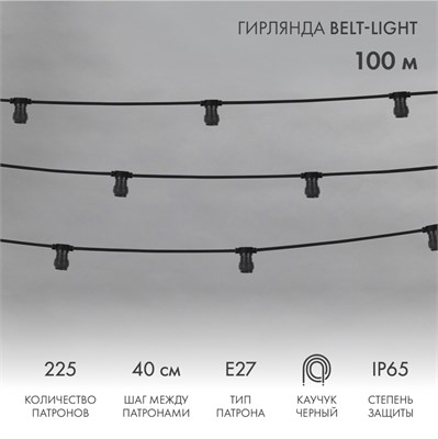 Гирлянда Belt-Light 2 жилы, 100м, шаг 40см, 225 патронов E27, IP65, черный провод NEON-NIGHT 331-212 - фото 82731