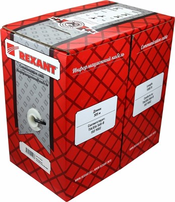 Кабель витая пара F/UTP, CAT 5e, PVC, 2PR, 24AWG, INDOOR, STRANDED, серый, 305м, REXANT 01-0125 - фото 89691