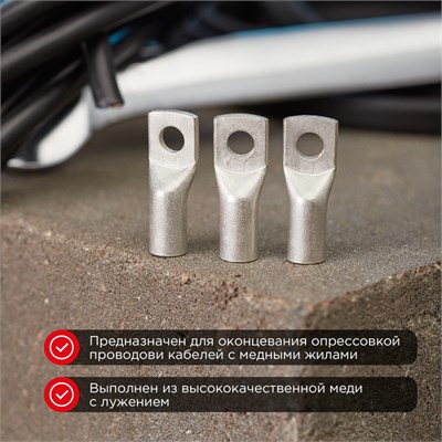Наконечник медный луженый ТМЛ-Р 25–6 (25мм² - Ø6мм) (в упак. 100 шт.) REXANT 07-5312-6 - фото 91265