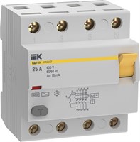 УЗО KARAT ВД3-63 4P 25А 10мА 6кА тип AC IEK MDV20-4-025-010