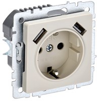 BRITE Роз. с з/к/ш 16А с USB A+A 2,1А РЮш10-1-БрКр беж. IEK BR-R14-16-U21-D21-K10