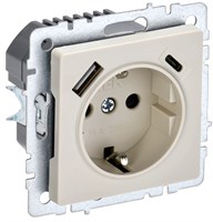 BRITE Роз. с з/к/ш 16А с USB A+C 18Вт РЮш11-1-БрКр беж. IEK BR-R14-16-U22-018-K10